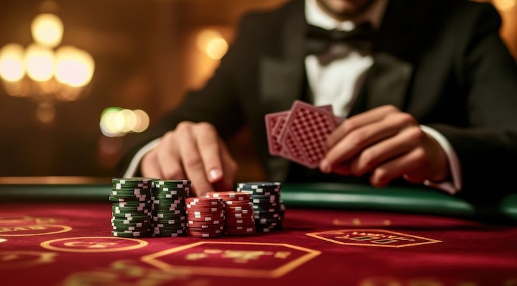 Live dealer roulette table on mobile phone screen